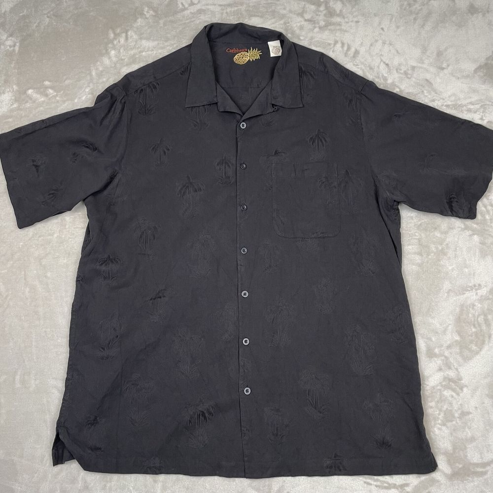 Caribbean Shirt Mens 2XLT Tall Hawaiian Camp Loop Collar Beach Silk Palm Tree